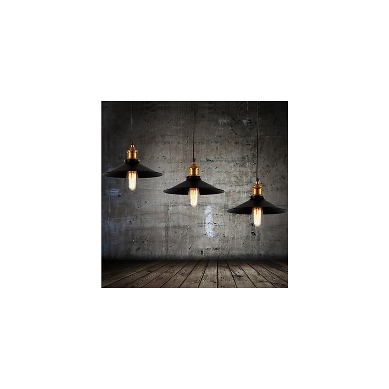 Lampada a sospensione retrò in stile europeo 30 cm, nera con finitura ottone antico