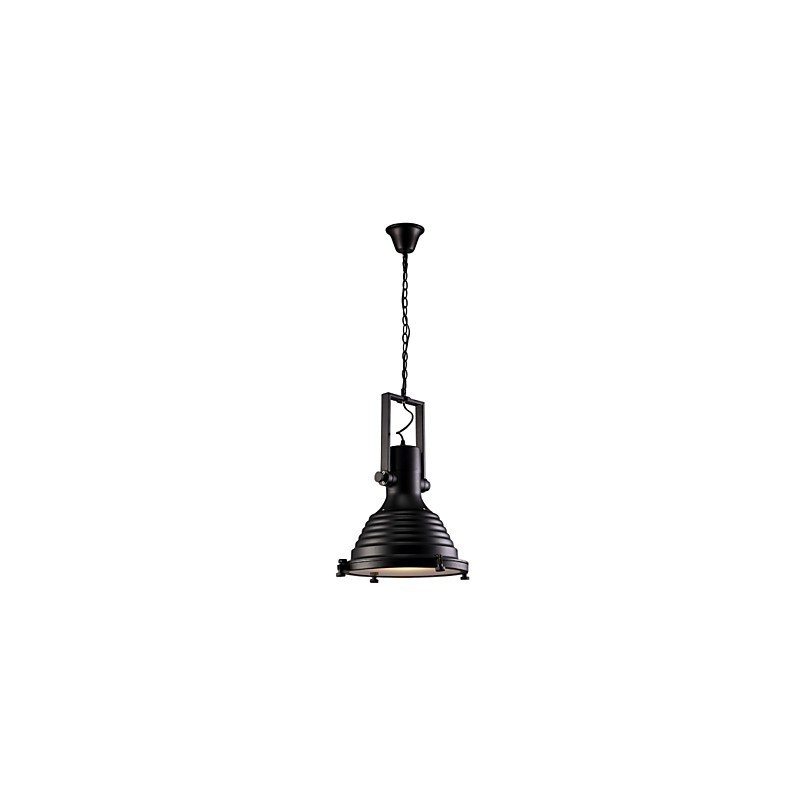 Lampadario a sospensione retrò in ferro nero con paralume in vetro