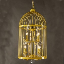 Lampadario a sospensione vintage in gabbia di ferro con cristalli per scale