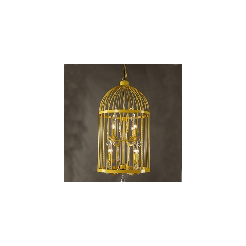 Lampadario a sospensione vintage in gabbia di ferro con cristalli per scale