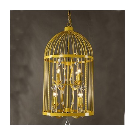 Lampadario a sospensione vintage in gabbia di ferro con cristalli per scale