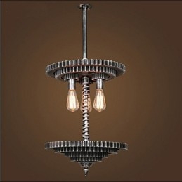 Lampadario a sospensione in ferro vintage con ingranaggio meccanico grigio