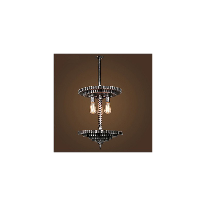 Lampadario a sospensione in ferro vintage con ingranaggio meccanico grigio