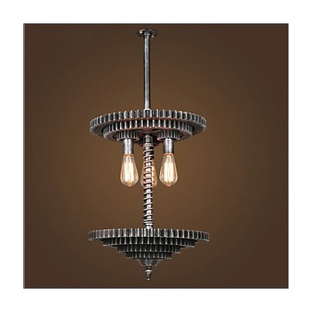 Lampadario a sospensione in ferro vintage con ingranaggio meccanico grigio