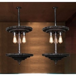 Lampadario a sospensione in ferro vintage con ingranaggio meccanico grigio