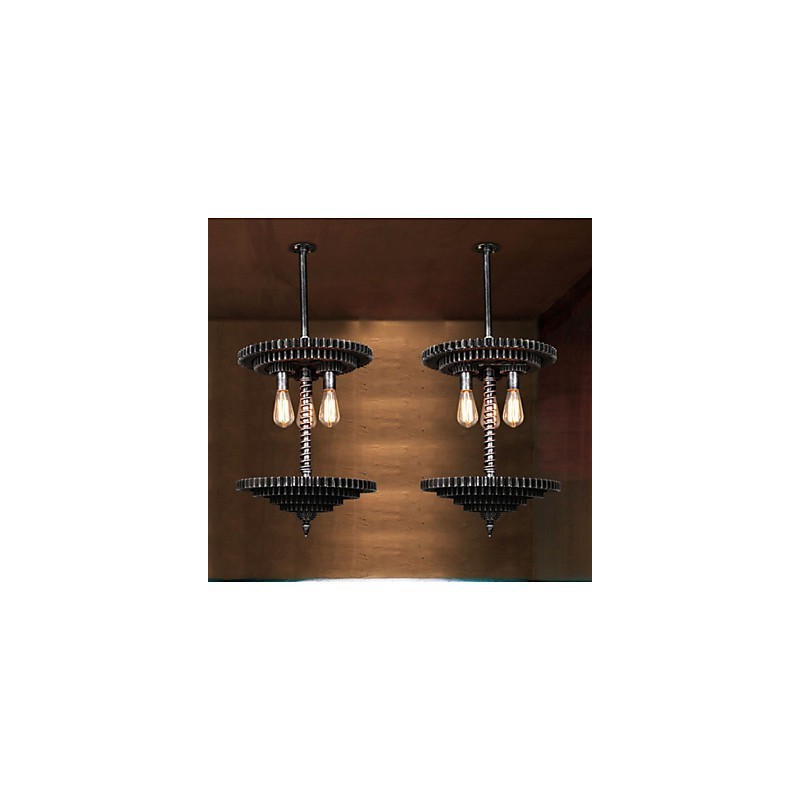 Lampadario a sospensione in ferro vintage con ingranaggio meccanico grigio