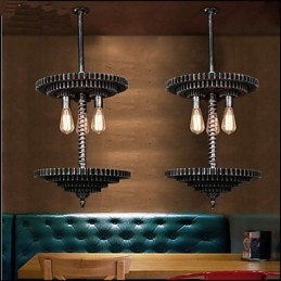Lampadario a sospensione in ferro vintage con ingranaggio meccanico grigio