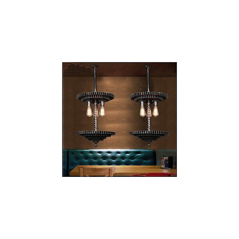 Lampadario a sospensione in ferro vintage con ingranaggio meccanico grigio