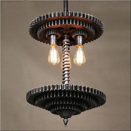 Lampadario a sospensione in ferro vintage con ingranaggio meccanico grigio