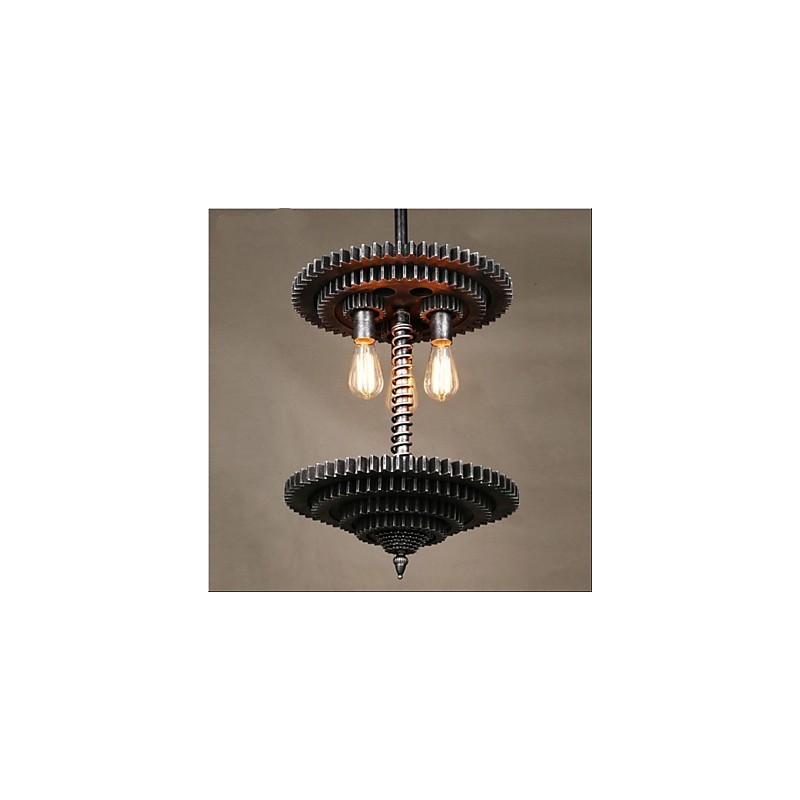 Lampadario a sospensione in ferro vintage con ingranaggio meccanico grigio