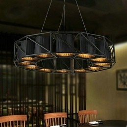 Lampada a sospensione in metallo nera stile country vintage 3 luci E26/E27