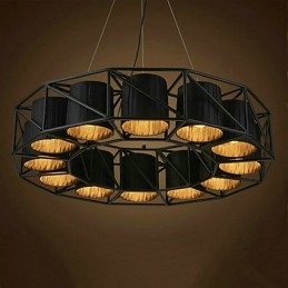 Lampada a sospensione in metallo nera stile country vintage 3 luci E26/E27
