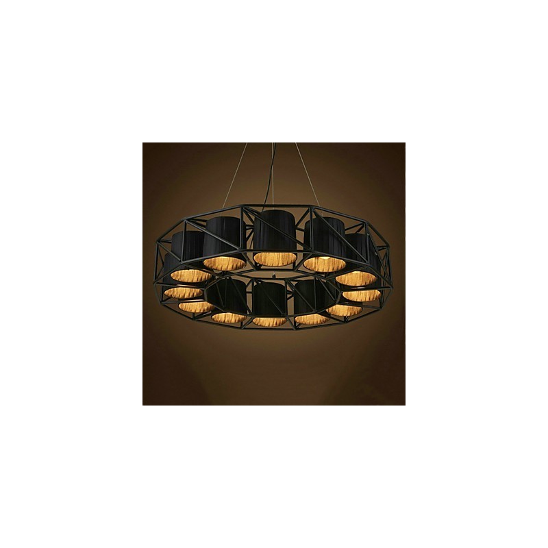 Lampada a sospensione in metallo nera stile country vintage 3 luci E26/E27