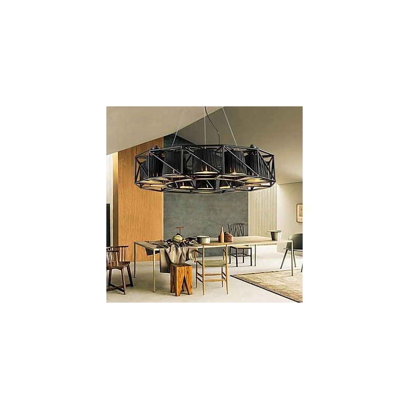 Lampada a sospensione in metallo nera stile country vintage 3 luci E26/E27