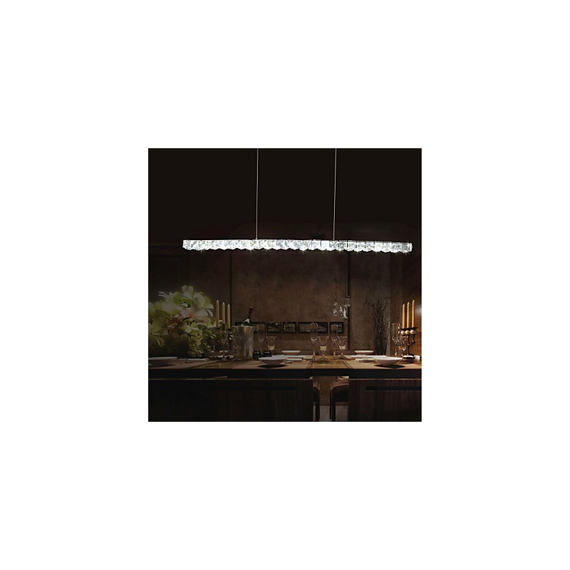 Lampada a sospensione in cristallo e metallo LED integrato cromata argento 90 cm