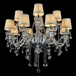 Lampadario in vetro e cristallo a 2 livelli, stile moderno classico country, trasparente