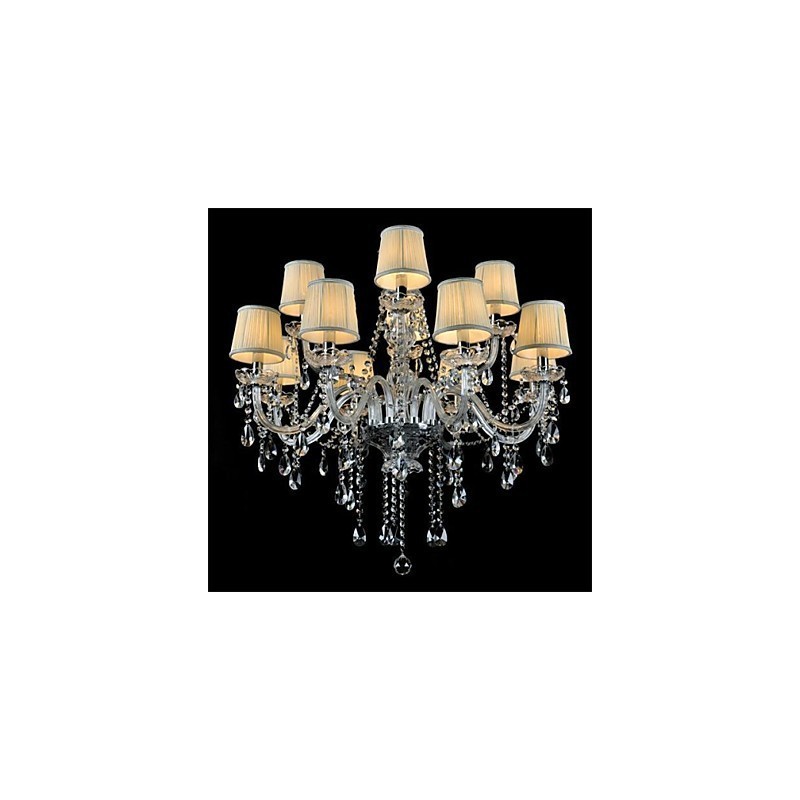 Lampadario in vetro e cristallo a 2 livelli, stile moderno classico country, trasparente