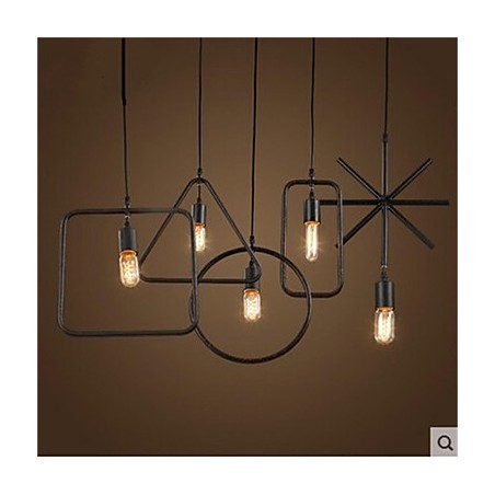 Lampadario a sospensione in ferro battuto retrò a 5 luci