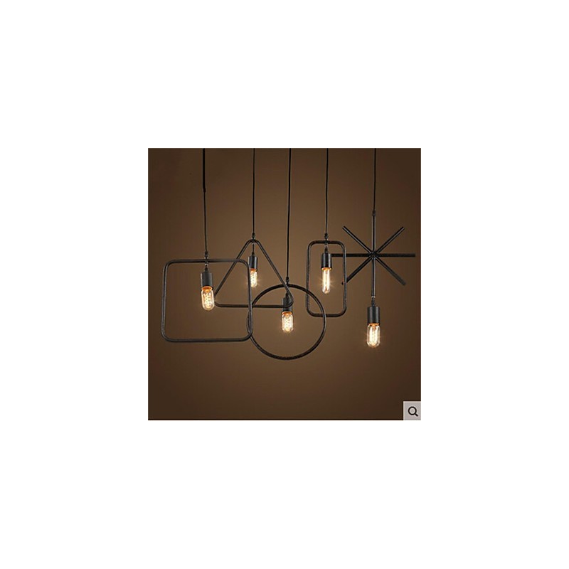 Lampadario a sospensione in ferro battuto retrò a 5 luci