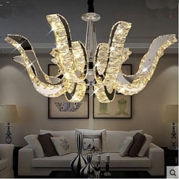 Lampada a sospensione moderna in cristallo, finitura argentata, 3 luci LED integrate