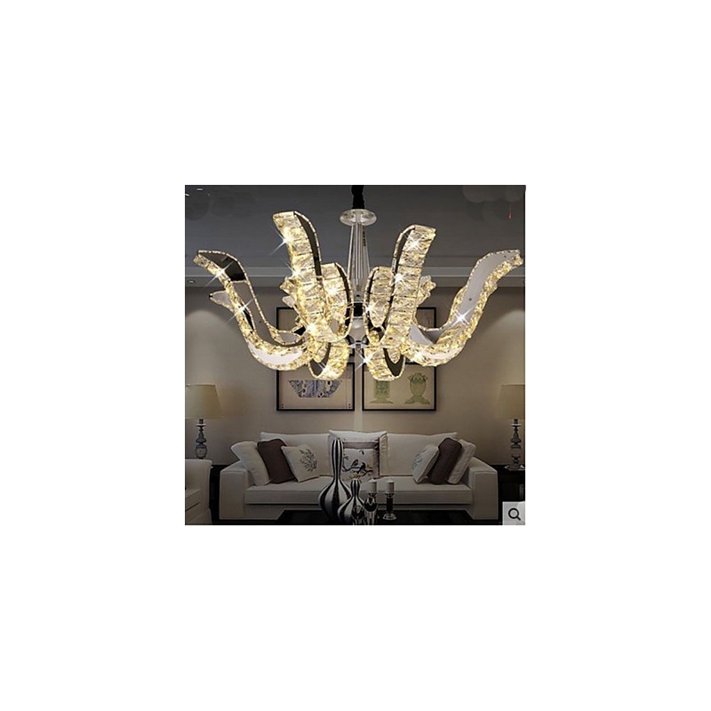 Lampada a sospensione moderna in cristallo, finitura argentata, 3 luci LED integrate