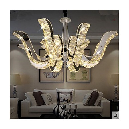 Lampada a sospensione moderna in cristallo, finitura argentata, 3 luci LED integrate