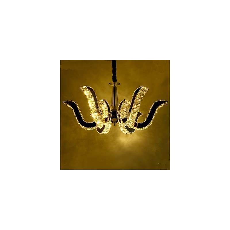 Lampada a sospensione moderna in cristallo, finitura argentata, 3 luci LED integrate