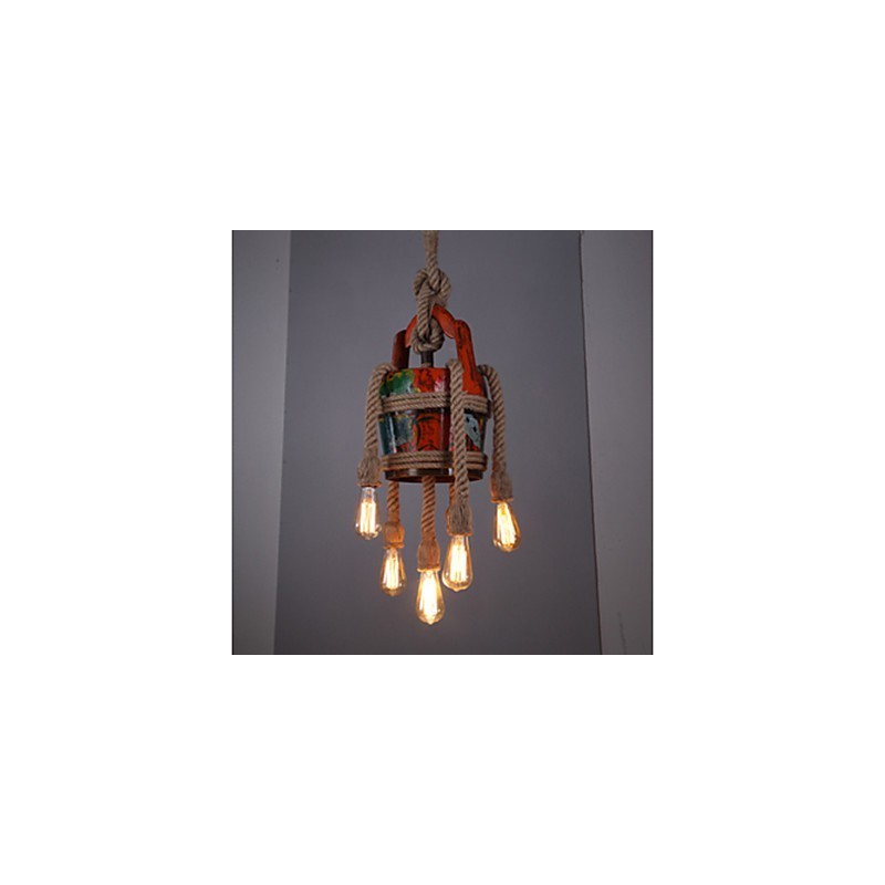 Lampadario a sospensione country retrò in canapa, marrone, 1 luce E26/E27