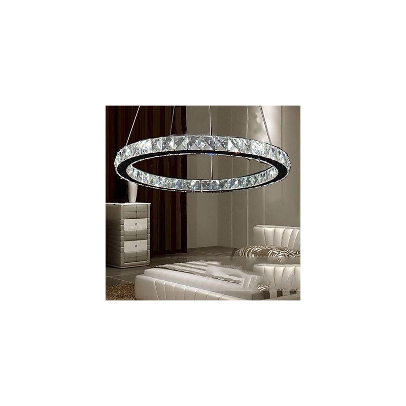 Lampada a sospensione in cristallo LED integrato a 3 livelli, metallo argentato, 70 cm