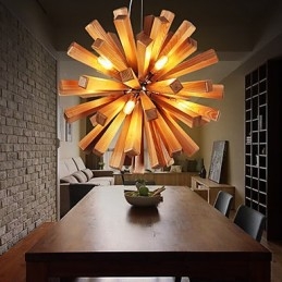Lampada a sospensione country in legno e bambù, 9 lampadine, 52 cm