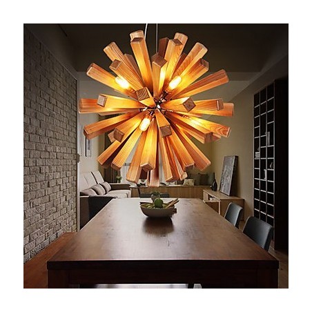 Lampada a sospensione country in legno e bambù, 9 lampadine, 52 cm