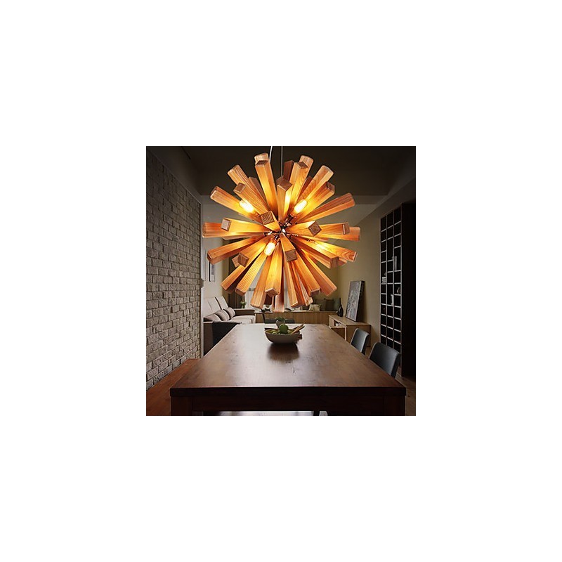 Lampada a sospensione country in legno e bambù, 9 lampadine, 52 cm