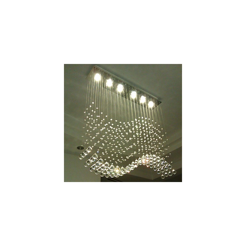 Lampada a sospensione moderna a 6 luci argento con cristallo trasparente