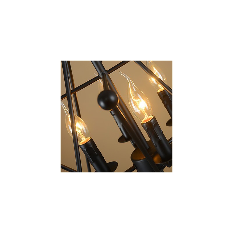 Lampadario a sospensione retrò in metallo, 4 luci, attacco E12/E14, catena regolabile