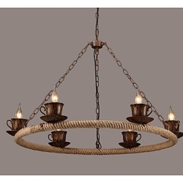 Lampadario a sospensione retrò in ferro e ceramica marrone, catena regolabile