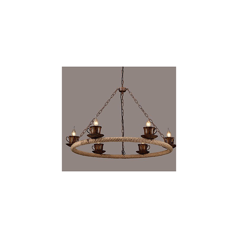Lampadario a sospensione retrò in ferro e ceramica marrone, catena regolabile
