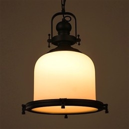 Lampada a sospensione retrò industriale in metallo dorato e vetro