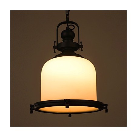 Lampada a sospensione retrò industriale in metallo dorato e vetro