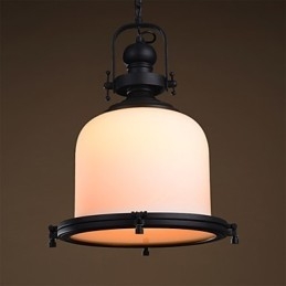 Lampada a sospensione retrò industriale in metallo dorato e vetro