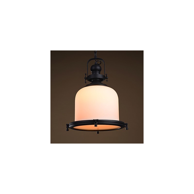 Lampada a sospensione retrò industriale in metallo dorato e vetro