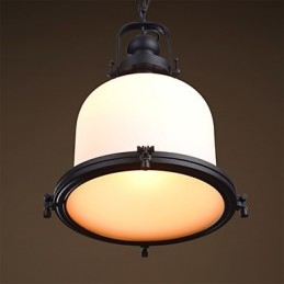 Lampada a sospensione retrò industriale in metallo dorato e vetro