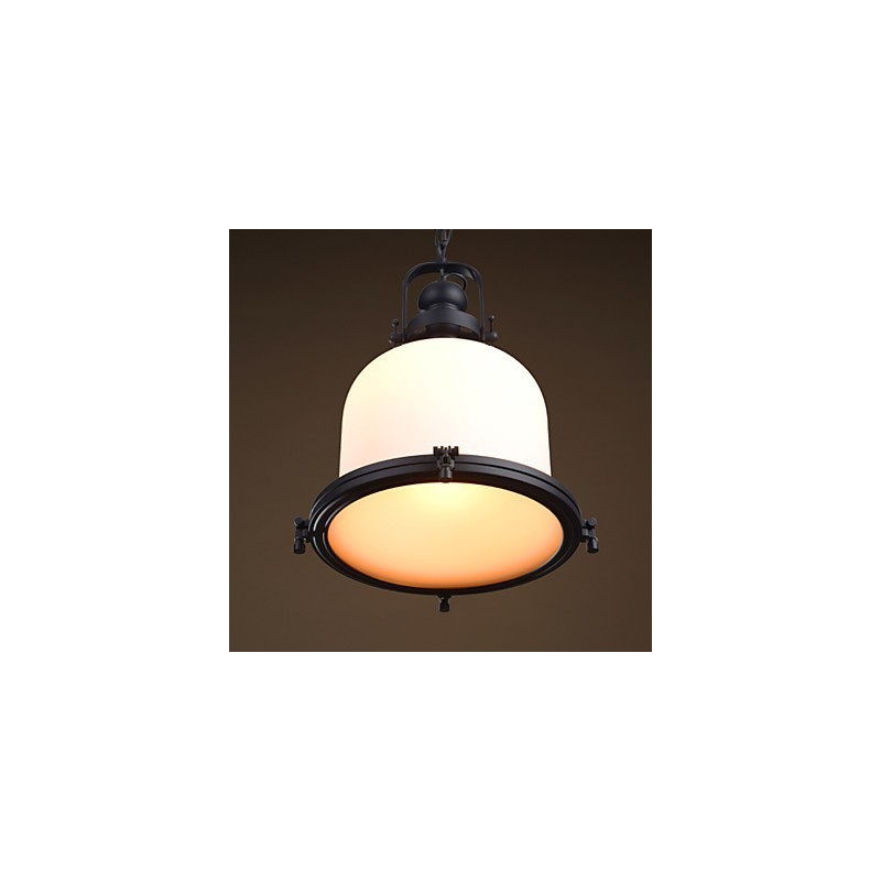 Lampada a sospensione retrò industriale in metallo dorato e vetro