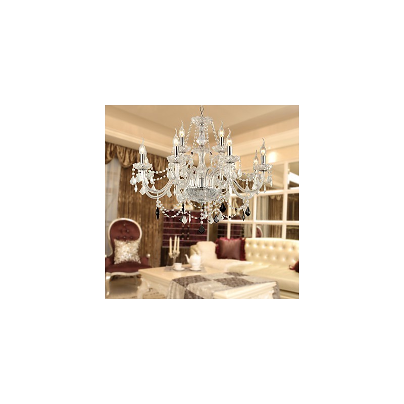 Lampadario rustico in vetro e cristallo elettroplaccato