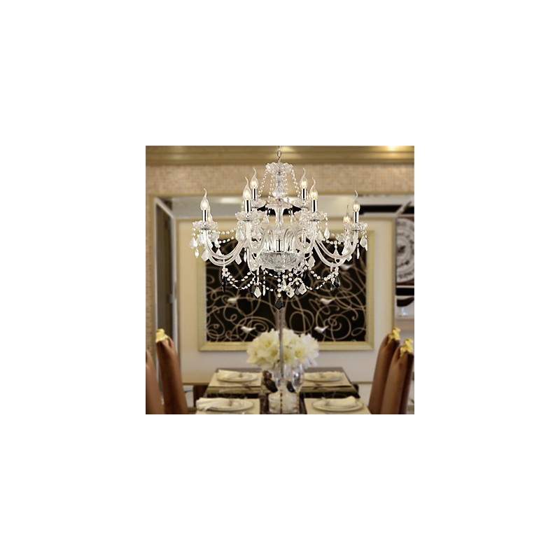Lampadario rustico in vetro e cristallo elettroplaccato