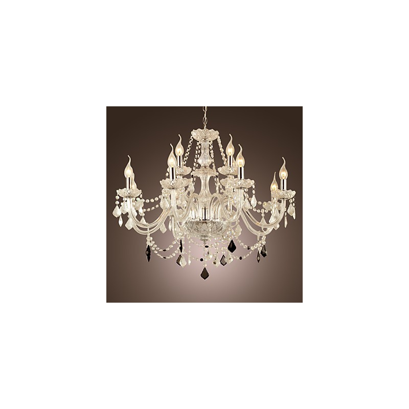 Lampadario rustico in vetro e cristallo elettroplaccato