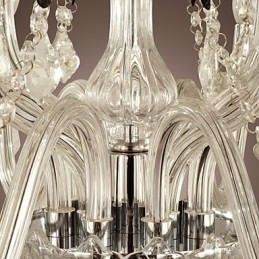 Lampadario rustico in vetro e cristallo elettroplaccato