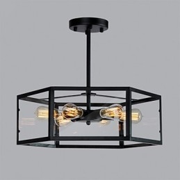 Lampada a sospensione retrò Mini Style in metallo nero e vetro trasparente, 3 luci
