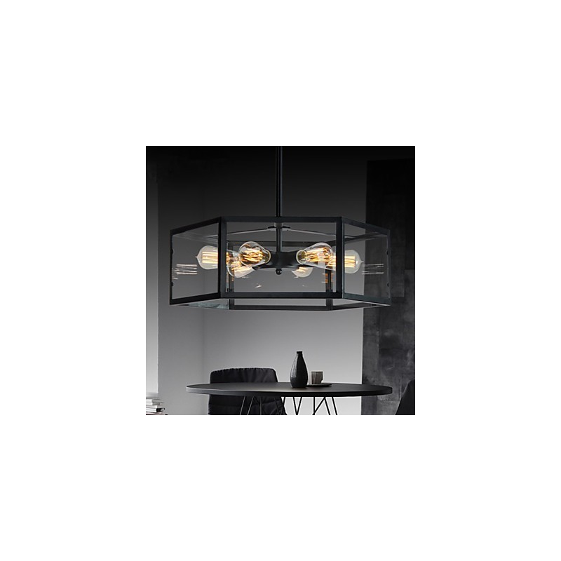 Lampada a sospensione retrò Mini Style in metallo nero e vetro trasparente, 3 luci