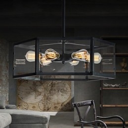 Lampada a sospensione retrò Mini Style in metallo nero e vetro trasparente, 3 luci