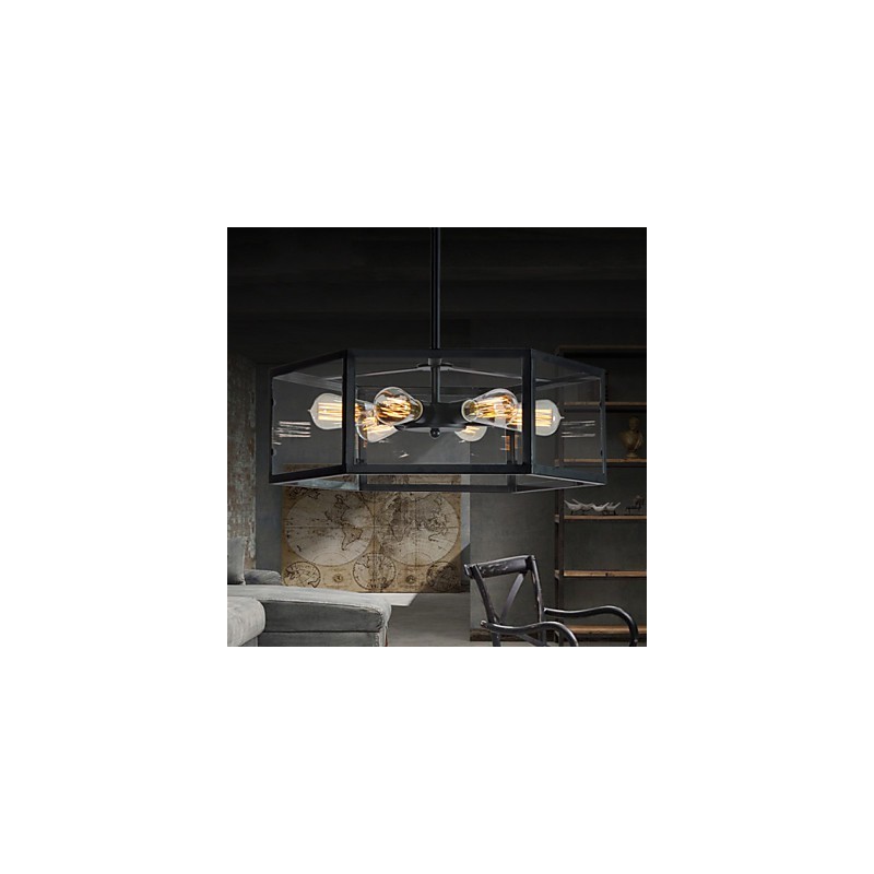Lampada a sospensione retrò Mini Style in metallo nero e vetro trasparente, 3 luci